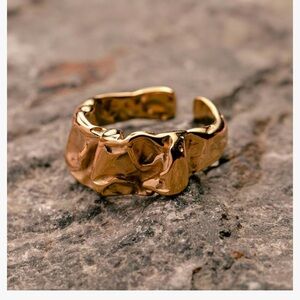 Commence NWT Crinkle Hamme Irregular Shape Ring Stainless Steel Gold Adjustable